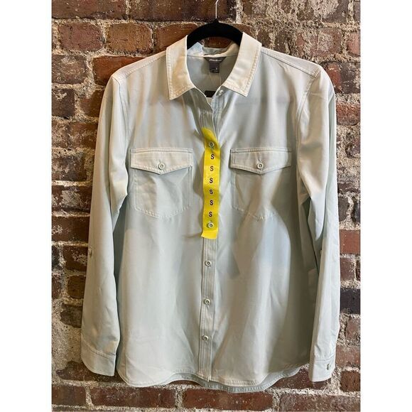 Eddie Bauer LS Departure Shirt Soft Green Stretch Light Weight Moisture Wicking - Picture 1 of 10
